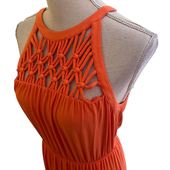 Daniel Rainn Orange Jersey Knit Halter Maxi Dress with Macrame Neckline S - Picture 6 of 14